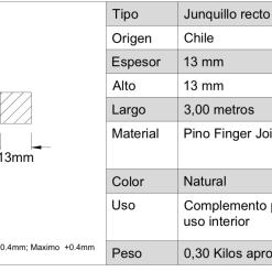 Alternative view of JUNQUILLO RECTO J40 PINO FINGER 13X13X3000mm